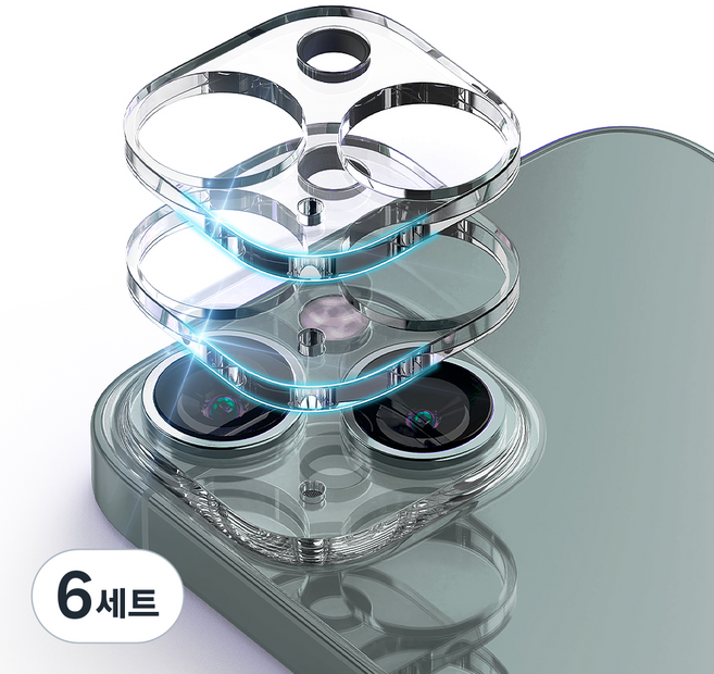 구스페리 빛번짐 방지 에어가드 풀커버 카메라 강화유리 2p 세트 클리어, 6세트