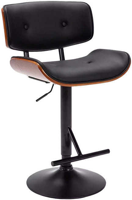 E-home 亞提庫斯復古拉扣曲木可調式吧檯椅 W53*D50*H93-114cm PU皮革椅座 360°旋轉結構, 黑色, 1個