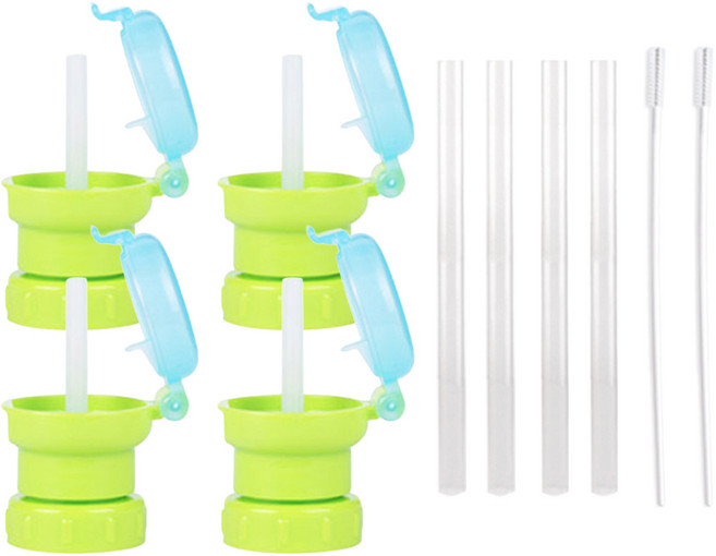 베베락 물병 스트로우캡 세트, 2세트, 스트로우캡 그린 2p + 실리콘빨대 2p + 세척솔