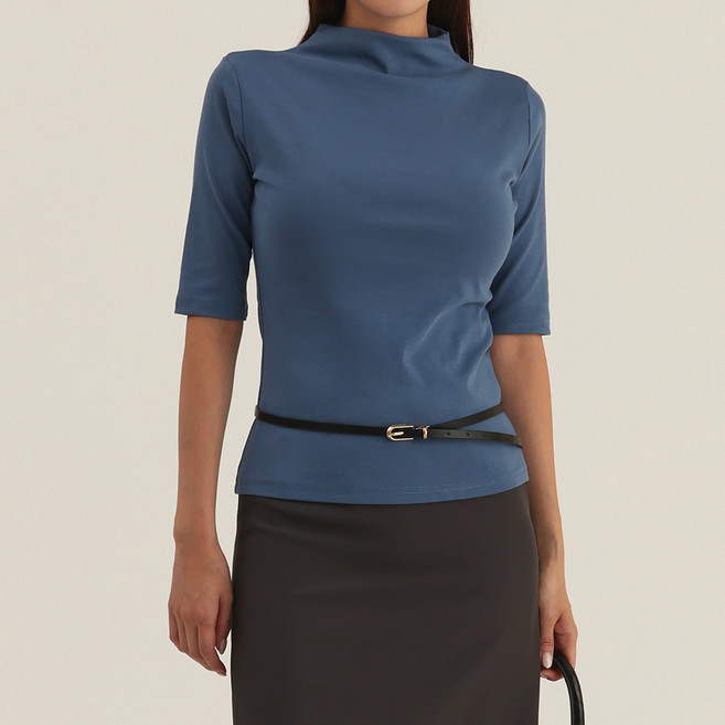 엘쏘 여성용 슬림핏 하프 터틀넥 5부 티셔츠