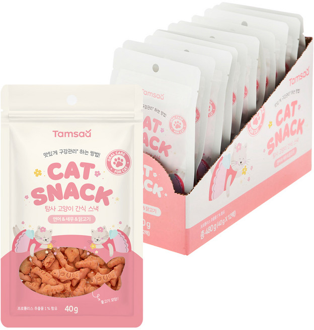 탐사 고양이 간식 스낵, 40g, 12개, 혼합맛(연어/새우/닭고기)
