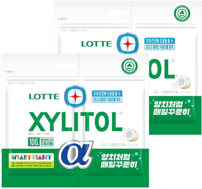 롯데자일리톨 알파 오리지날 껌 리필, 102g, 2개