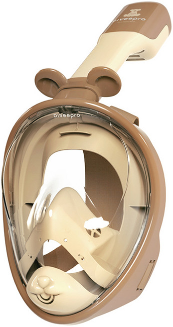 다이비프로 테디베어 아동용 익스트림 풀페이스 스노쿨링 마스크, 베이지 + 브라운