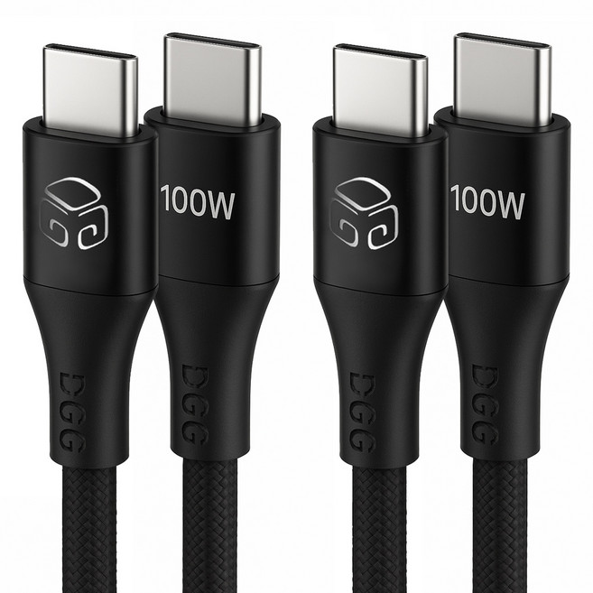 디지지 C타입-C타입 제로백 100w PD 초고속 충전 케이블, 블랙, 2개, 0.5m