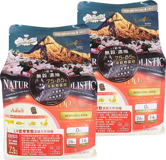 LV PRIME BLUE 藍帶 成犬 無穀濃縮天然狗糧, 450g, 2包, 牛肉 + 膠原蔬果