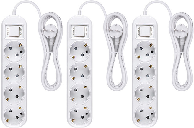 이어지다 일반 접지 멀티탭 4구, 2.5m, 3개