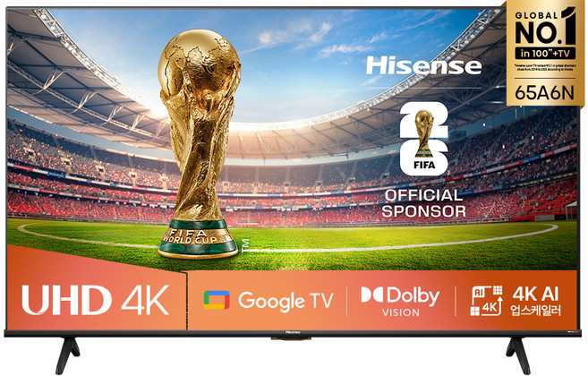Hisense 4K LED 스마트 TV, 165cm(65인치), 65A6N, 스탠드형, 방문설치