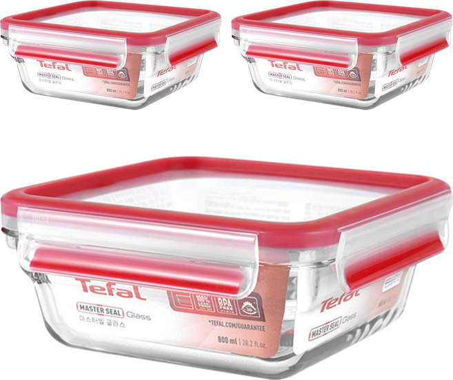 Tefal 特福 MasterSeal 新一代玻璃保鮮盒 N1041412, 容器 + 蓋子, 3個