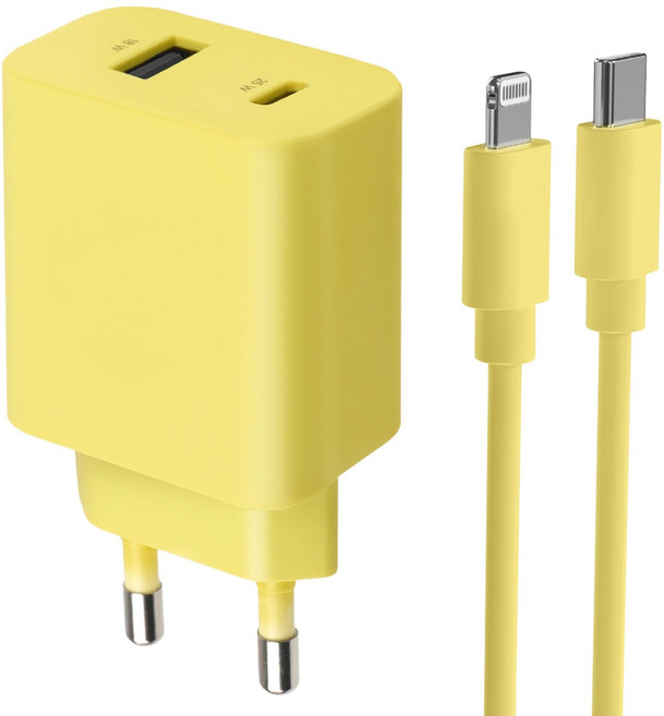 모잇 PD25W 2포트 PPS 초고속충전기 + 8핀 라이트닝 아이폰 케이블 1.3m, 옐로우, 1세트