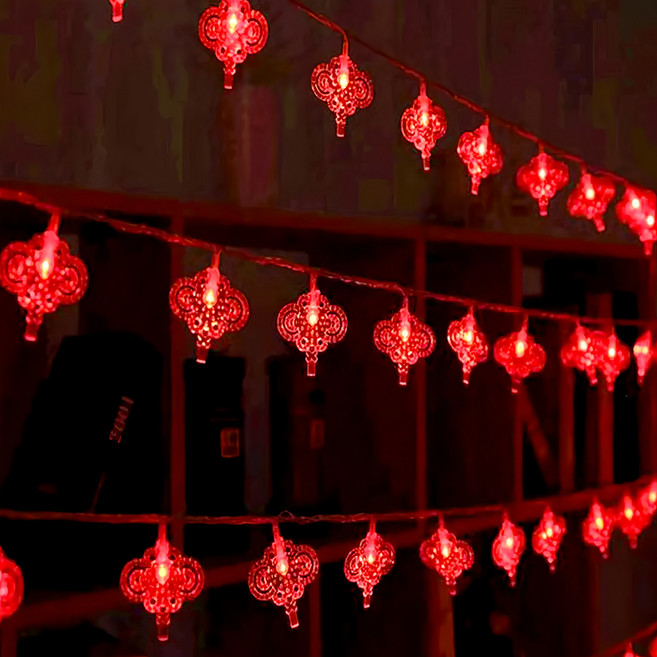中國結 新年燈 節慶佈置燈串 1.5m 紅色 電池 過年 2個 1組