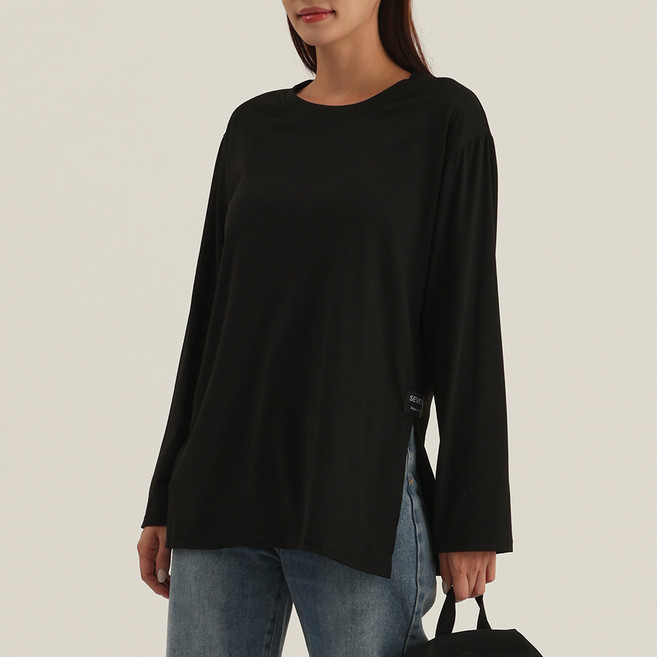 엘쏘 여성용 통기성 루즈핏 사이드 절개 긴팔 티셔츠