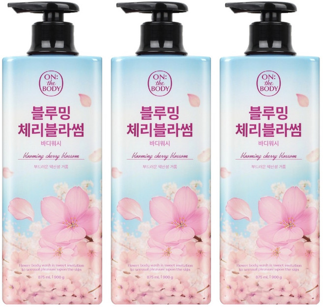 온더바디 플라워 약산성 퍼퓸 바디워시 블루밍 체리블라썸, 900g, 3개