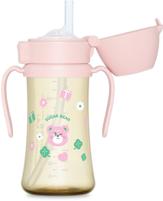 그로미미 노티드 PPSU 유아용 빨대컵 1단계, 300ml, 1개, 슈가 베어