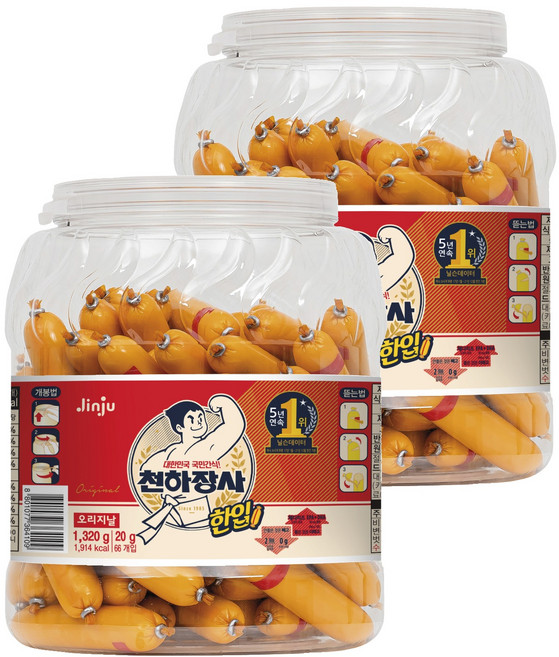 진주햄 천하장사 한입 오리지날 소시지, 1.32kg, 2개