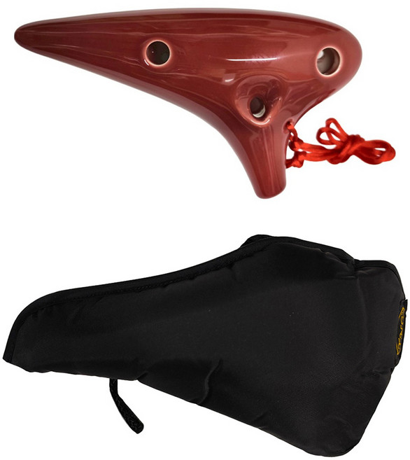 潛艇式12孔C調中音陶笛附厚袋 顏色隨機 初學者適用 陶土材質, 1個