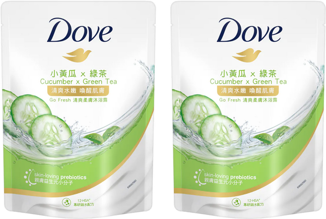 Dove 多芬 Go Fresh 清爽柔膚沐浴露 補充包 小黃瓜 x 綠茶 親膚益生元小分子, 580g, 2包