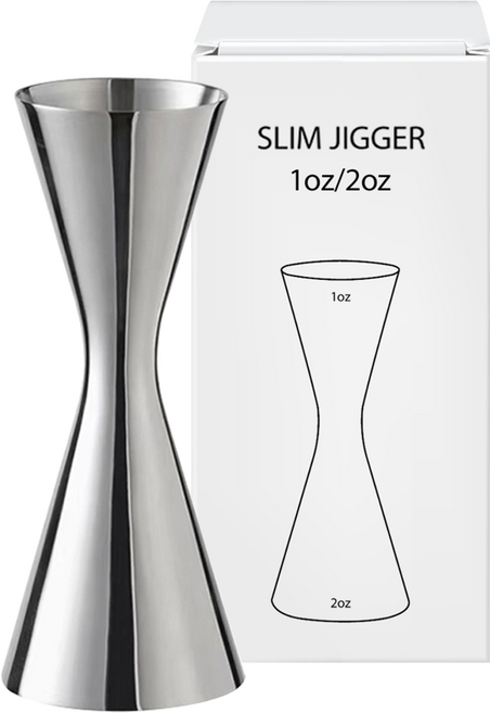 홈텐딩 슬림 눈금 지거 칵테일 계량컵 30ml 60ml, 실버, 1개