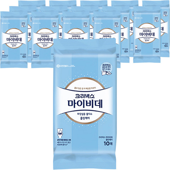 마이비데 클린케어 화장실용 물티슈 휴대형, 120g, 10매, 15개