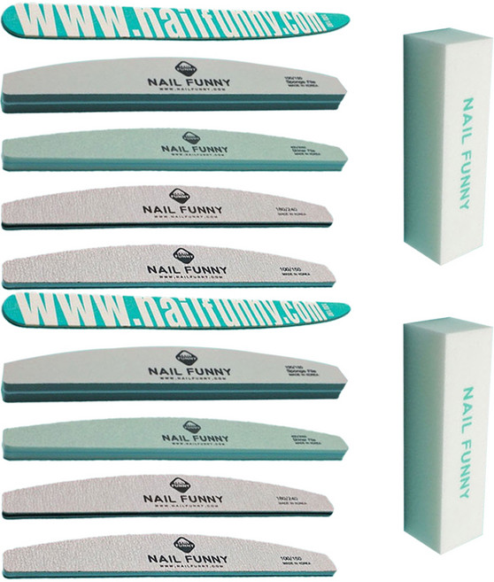 NAIL FUNNY 네일케어 우드파일 + 샌딩블럭 + 지브라파일 2종 + 샤이너 + 샌딩스펀지, 2세트, 혼합색상