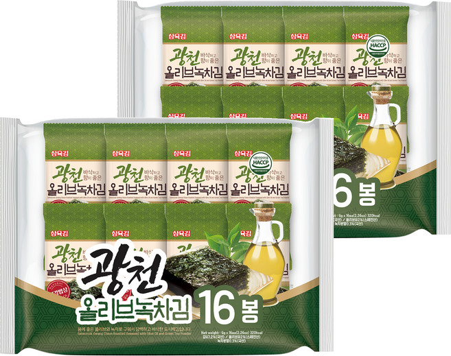 삼육김 광천 올리브 녹차 도시락김 16p, 4g, 32개