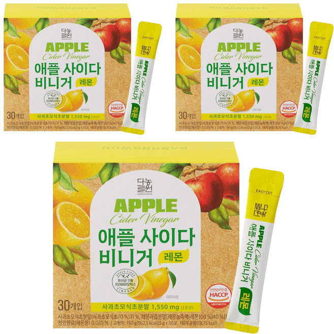 Danongwon 蘋果醋飲 檸檬口味 30入, 3個, 150g
