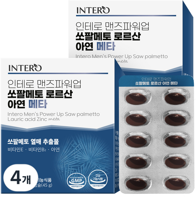인테로 맨즈파워업 쏘팔메토 로르산 아연 메타 45g, 90정, 4개