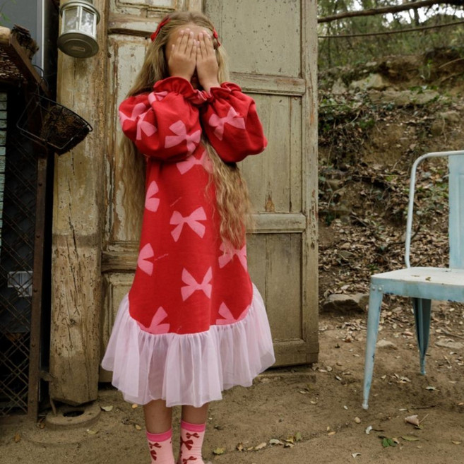 matildany 女童安娜紗質泡泡袖棉質洋裝