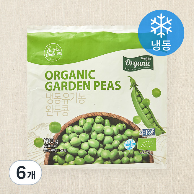 퀵쿠킹 유기가공식품 인증 완두콩 (냉동), 600g, 6개