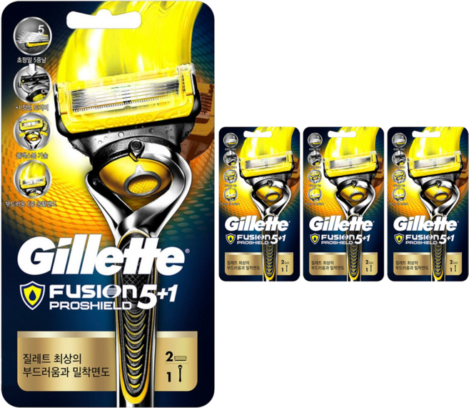 질레트 프로쉴드 옐로우 면도기+여분날, 4세트