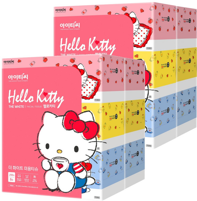 헬로키티 THE WHITE 천연펄프 미용티슈 2겹, 200매, 12개