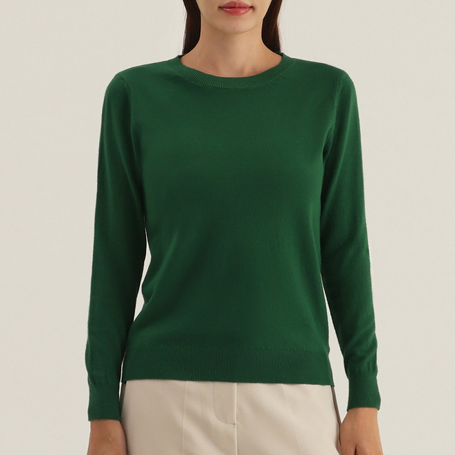 엘쏘 여성용 라운드넥 베이직 니트 티셔츠