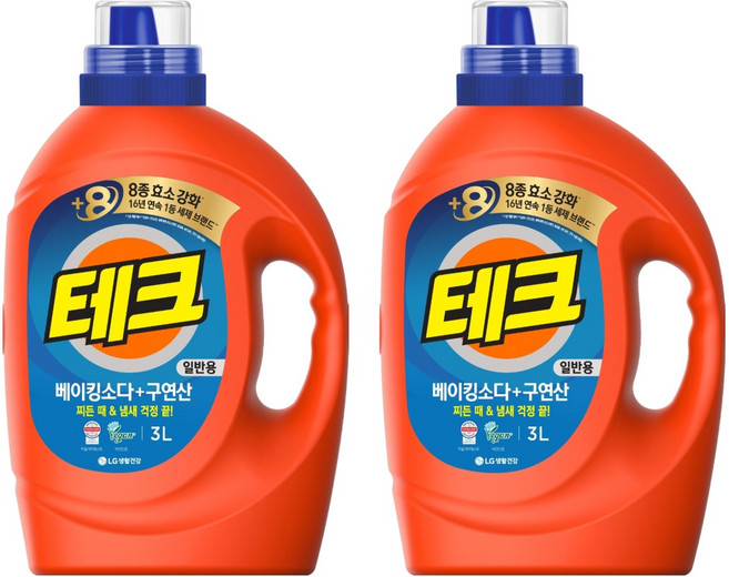 테크 베이킹소다 플러스 구연산 뉴 실내건조 액체세제 본품, 3L, 2개