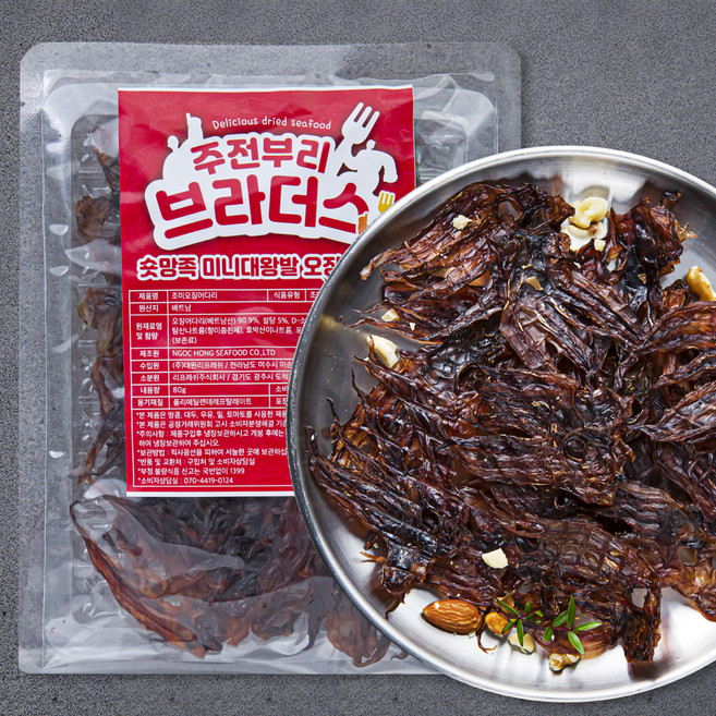 주전부리 브라더스 숏망족 미니대왕발 오징어다리, 80g, 1개