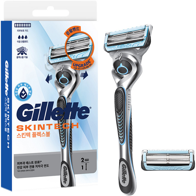 질레트 정품 스킨텍 매뉴얼 면도기 핸들 + 여분날 2p, 1세트
