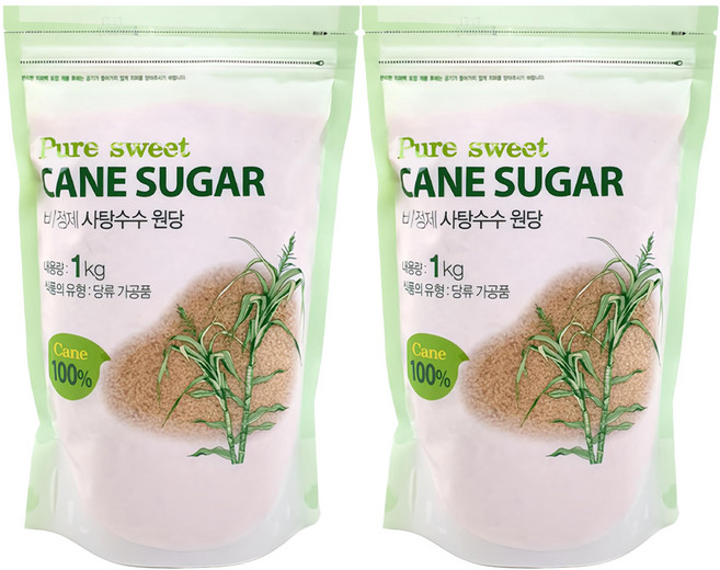 케인슈가 비정제 원당 갈색설탕, 1kg, 2개
