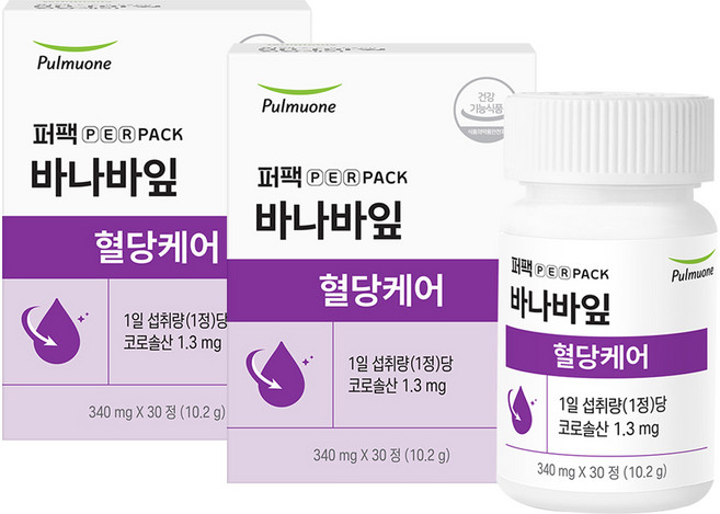 풀무원건강생활 혈당케어 바나바잎추출물 혈당보조제, 30정, 2개