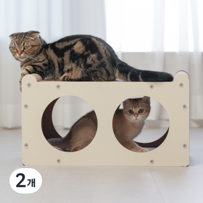멍냥이노리터 고양이 숨숨집 하우스형 스크래쳐, 크림, 2개