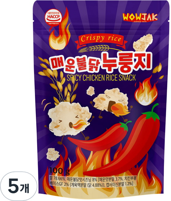 와우작 매운불닭 누룽지, 100g, 5개