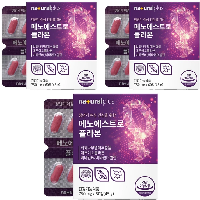 내츄럴플러스 메노에스트로 플라본 45g, 60정, 3개 - 쿠팡