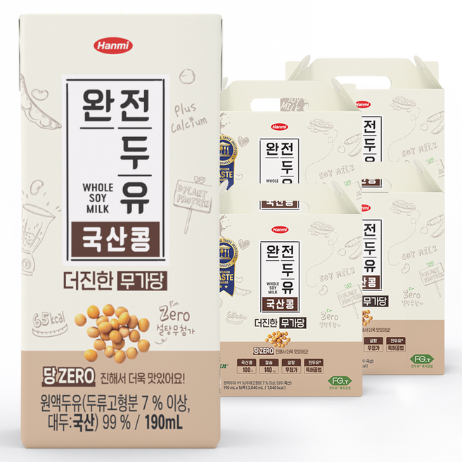 한미 완전두유 더진한 국산콩 무가당, 190ml, 64개