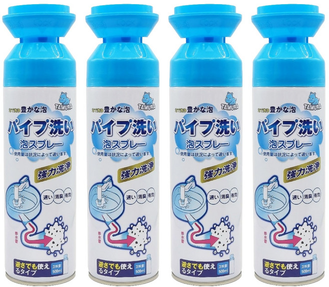 日本TAMURA泡沫型水管抗菌清潔劑 輕鬆清潔、抗菌除臭 適用多種水管材質, 500ml, 4瓶