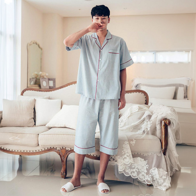 Lunaluz 男士Rachel棉質短袖翻領兩件式睡衣