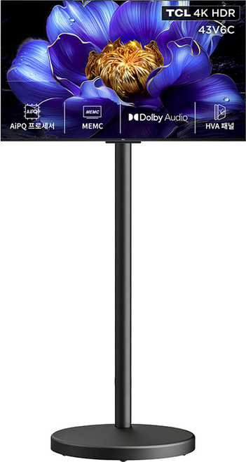 TCL 4K HDR Google TV + 이동식 TV 스탠드 세트, 109cm(43인치), 43V6C(블랙), 스탠드형, 고객직접설치