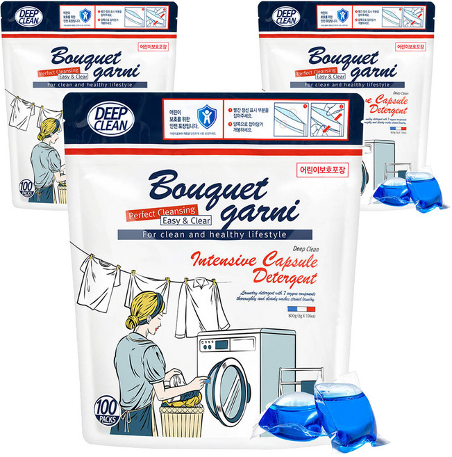 부케가르니 딥 클린 초고농축 로즈향 캡슐세제, 100개입, 3개