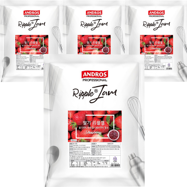 안드로스 딸기 리플잼, 1kg, 4개