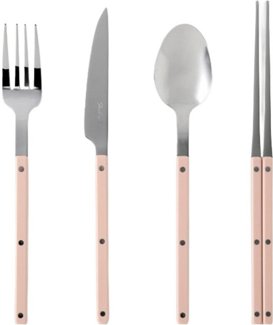 샤블랑 스테인리스 커트러리 디너 2인 세트, 핑크, 1세트, 스푼 2p + 포크 2p + 젓가락 2p + 나이프 2p