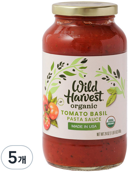 와일드하베스트 유기농 토마토 바질 파스타 소스, 680g, 5개