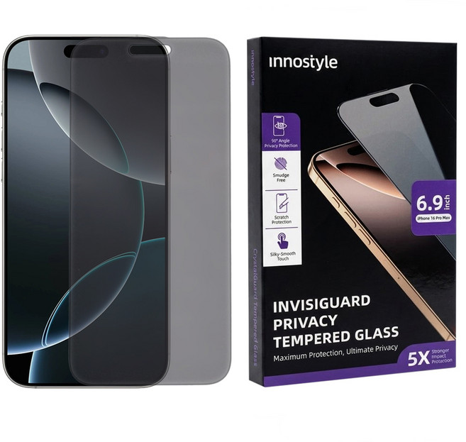 Innostyle Invisi系列 手機 鋼化玻璃 螢幕保護貼 iPhone 16 Pro Max 9H 6.9吋 防偷窺 防指紋 抗震 黑色 1個