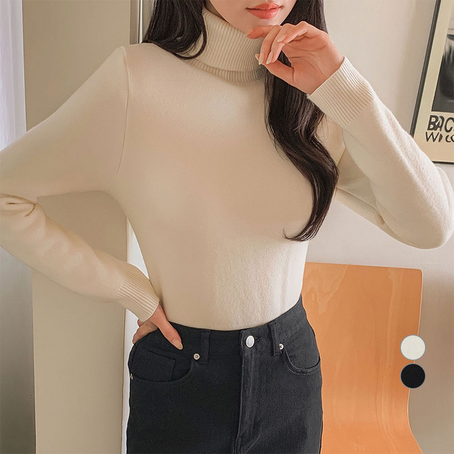 아피나르 여성용 융털기모 터틀넥 니트 스웨터