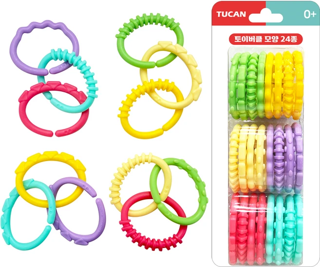 투칸 토이버클 고리 모양 촉감발달완구 24종 세트, 혼합색상, 1세트 - 쿠팡